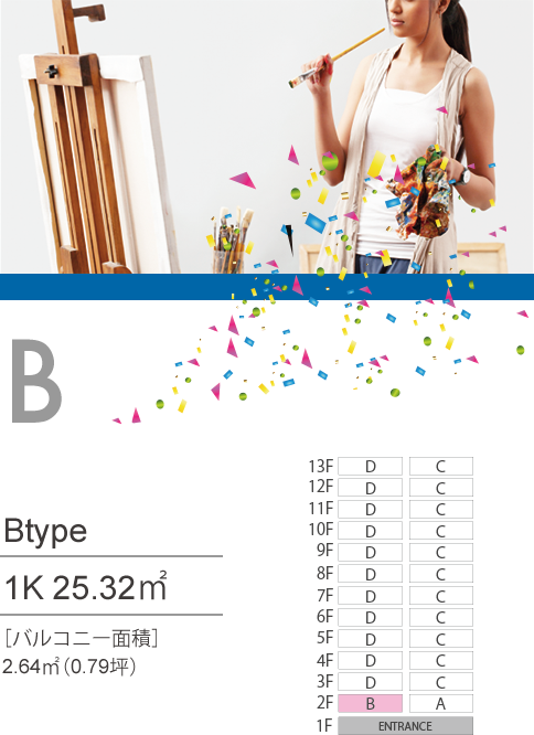 Btype 1K25.32㎡[バルコニー面積2.64㎡（0.79坪）]
