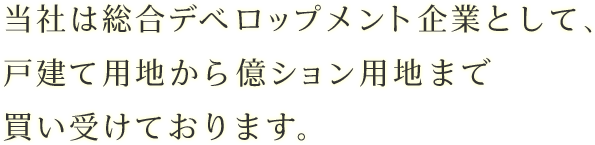 当社は総合デベロップメント企業として、戸建て用地から億ション用地まで買い受けております。