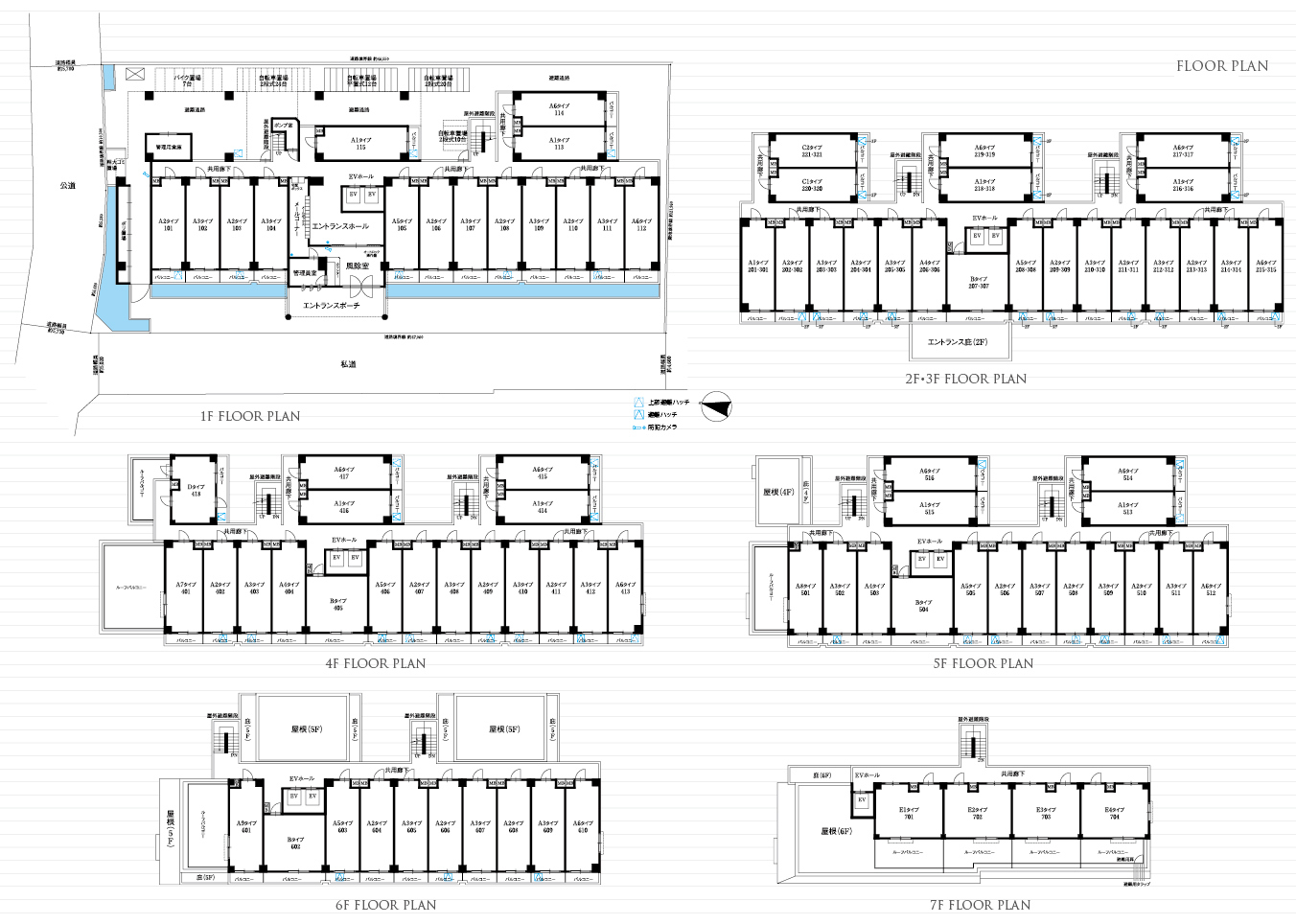 1階共有部平面図・2階平面図・3～5階平面図