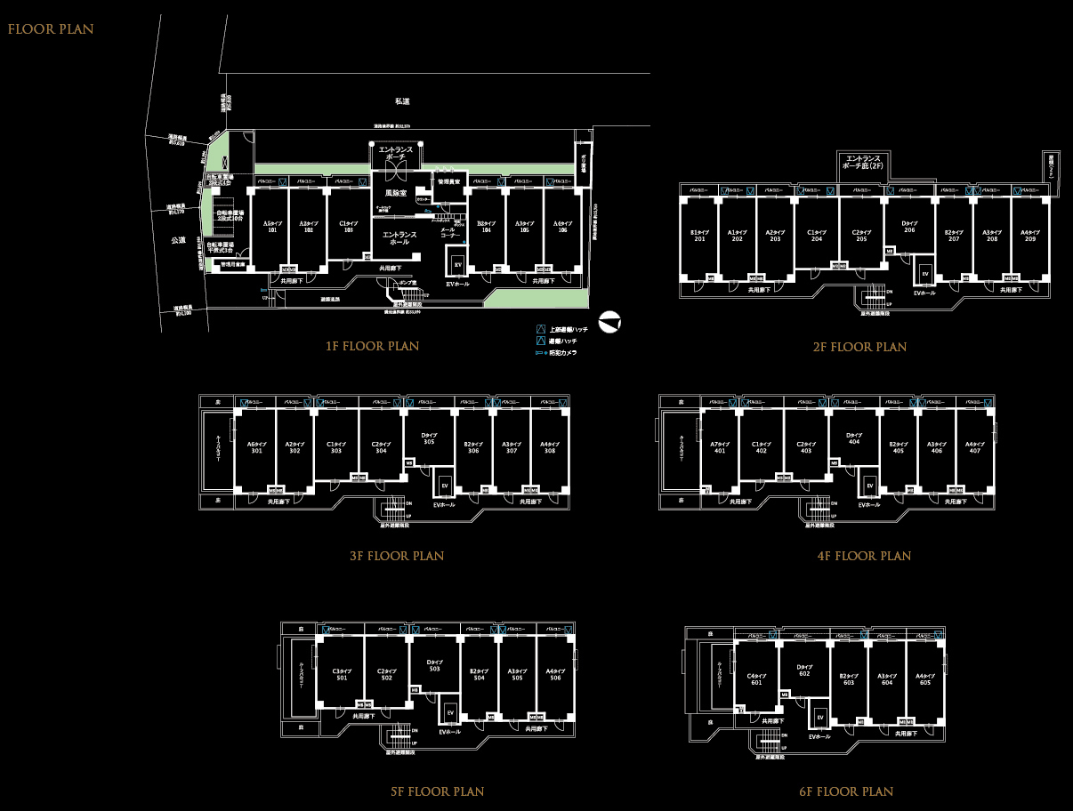 1階共有部平面図・2階平面図・3～5階平面図